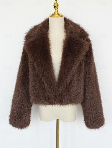  Avvolgenti in Pelliccia Sintetica Scialle Donna Elegante Manica Lunga Pelliccia sintetica Stole da matrimonio Con Colore puro Per Feste Autunno