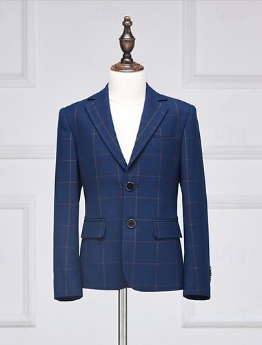  Kinderen Jongens Blazer bovenkleding Ruitjes Lange mouw Zak Knop jas Feest Modieus Streetwear Stoer blauw Zwart Grijs Lente Herfst 4-12 jaar