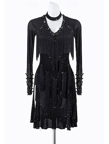  Danse Latine Robe Gland Épissage Cristaux / Strass Femmes Entraînement Performance manche longue Haut Spandex Polyester