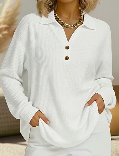  Damen Bluse Patchwork Knöpfe Einfach Elegant Stilvoll Langarm V Ausschnitt Normale Oberteile Täglich Ferien Ausgehen Schwarz Weiß Wein Orange Herbst