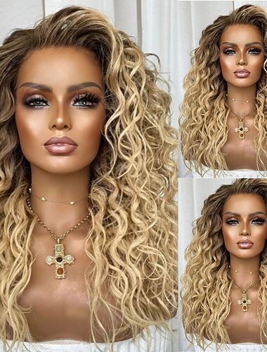  Remy-hår 5x5 Stängning 4x13 Stängning Peruk Gratis del Brasilianskt hår Lockigt Vattenvågor Blond Peruk 150% 180% Hårtäthet med babyhår Ombre-hår 100% Jungfru limfria Pre-Knäpp Till Dam Lång Äkta