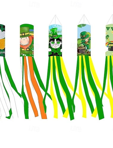  Windsackflagge zum St. Patrick's Day, irisches Design, Dekoration für das St. Patrick's Day-Fest, bunter Windsack für die Feierlichkeiten im Freien, Kleeblatt &Kleeblatt-Design.