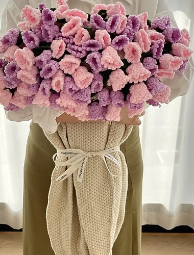  母の日向けグラデーションパープルスズランの花束ブランケット、手作りの造花スロー、スリープブランケット、人工織物スロー、お母さんへの完璧な贈り物