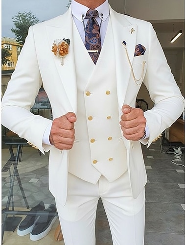  Menn Smokings drakter Strandbryllup Vårbryllup Hvit Rosa Vår sommer Dress Spissjakkeslag Hakkjakkeslag Fest Formelt Ensfarget Skreddersydd 3 deler sett Enkelt Brystet Enn-knapp