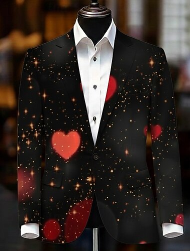  عيد الحب رجالي قلب جاكيت بليزر معطف موضة مريح متنفس فني كاجوال مناسب للبس اليومي ملابس الحفلات والسهرات مهرجان طباعة ثلاثية الأبعاد Buttons متعدد الجيب كل الفصول حز كم طويل أزرق أسود أحمر