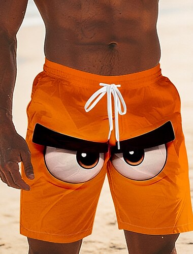  Herren Optische Täuschung 3D Zeichentrick Große Augen Badehosen Badeshorts Boardshorts Mittlere Taille Lustig Hawaiianisch Strandurlaub Seitentaschen Netzfutter Elastischer Kordelzug in der Taille