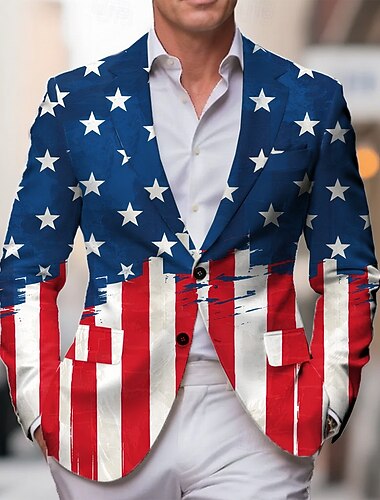  Dzień Niepodległości Stanów Zjednoczonych Męskie Amerykańska flaga USA Marynarka Płaszcz Moda Wygodny Oddychający Artystyczny Codzienny Codzienny Stroje na imprezy wieczorowe Festiwal Kieszeń Druk 3D