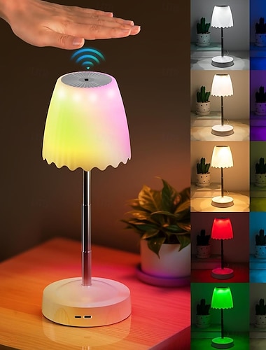  Veilleuse à détection de gestes avec tige réglable en hauteur, 7 couleurs changeantes &Lampe de table à 3 modes RGB avec commande gestuelle sans contact, lampe de chevet à intensité variable pour la