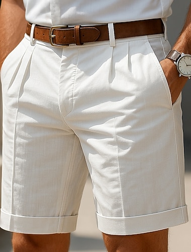  Herren Shorts Leinenshorts Schicke Shorts Sommershorts Strandshorts Tasche Falten Gerader Schnitt Einfach Komfort Atmungsaktiv Kurz Lässig Täglich Ferien Urlaub Mode Schwarz Weiß Unelastisch