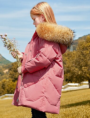 Kinderen Voor meisjes Donsjack Pufferjack Effen Kleur Sport Zak Houd Warm Windbestendig: Buiten jas bovenkleding 5-12 jaar Winter Zwart Wit Blozend Roze