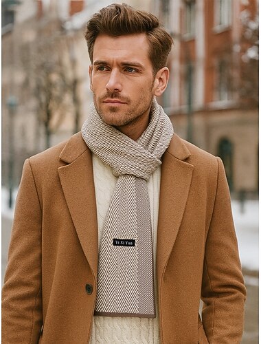  Men's Knit Herringbone Scarf – Soft and Stylish, Multiple Colors, Perfect for Winter and Casual Wear