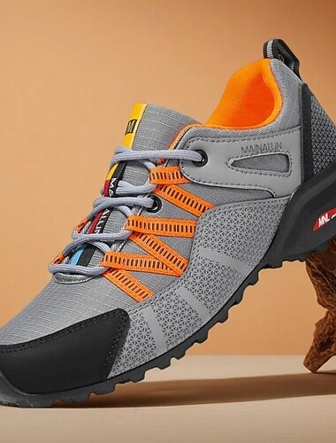  Baskets de sport grises et orange pour homme, chaussures de course et d'extérieur légères, idéales pour le fitness, la course à pied et un usage quotidien décontracté, confortables et élégantes.