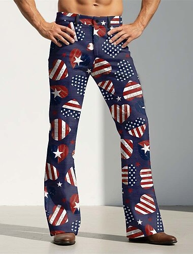  Voor heren Amerikaanse vlag Vaderlandslievend 250-jarig jubileum van de Verenigde Staten Broek Disco broek Jaren 60 70 Bell Bottoms Medium Taille Vintage Retro Casual Buiten Feest Zijzakken Broek met