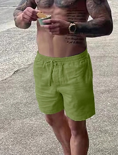  Herren Shorts Kurze Hosen Leinenshorts Kurze Hosen Sommer-Shorts Strandshorts Kurze Hosen Kordelzug Elastische Taille Glatt Atmungsaktiv Weich Kurz Casual Täglich Festtage Strassenmode Hawaiianisch