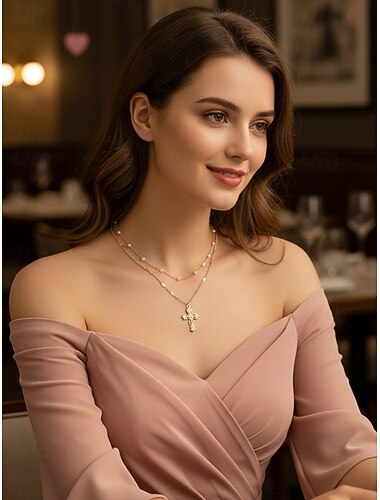  Julkorshalsband för kvinnor, skiktad guldkedja med pärla- och strasshänge, eleganta julsmycken för fest, bröllop och presenter