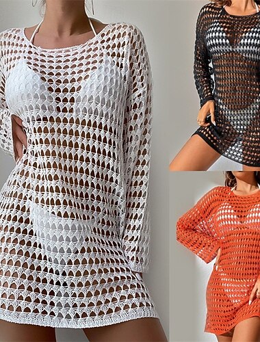  Mujer Bañadores Tapadera Vestido de Baño Traje de baño Cortado Vacaciones Ropa de playa Plano Escote Redondo Manga Larga Trajes de baño