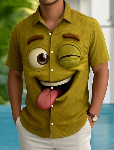  Per uomo Illusione ottica Fantasia "Cartone 3D" Faccia Sorridente Camicia Camicia con Bottoni Manica Corta Moda Casual Ferie Casual Quotidiano Estate Primavera Collo ripiegato Stampa 3D camicie con