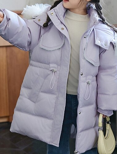  Kinderen Voor meisjes Donsjack Pufferjack Effen Kleur Sport Zak Houd Warm Windbestendig: Buiten jas bovenkleding 4-12 jaar Winter Wit Blozend Roze Paars