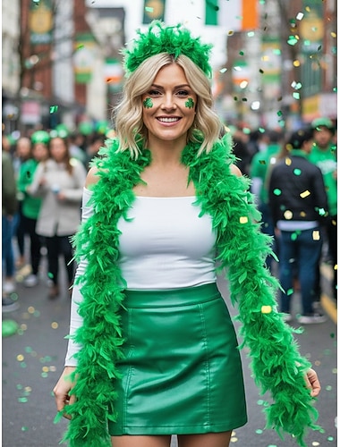  Groene verenboa voor dames, gemaakt van zacht verenmateriaal, perfect voor St. Patrick's Day, carnaval en andere feestelijke gelegenheden.