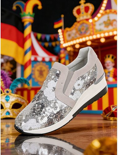  Γυναικεία Μάρντι Γκρας Μαύρα Σατέν Slip-On Παπούτσια Πλατφόρμας - Λαμπερά Γιορτινά Καθημερινά Παπούτσια για Παρελάσεις Καρναβαλιού Ρούχα Κοστουμιών Δρόμους Γιορτών  Καθημερινές Διασκέψεις