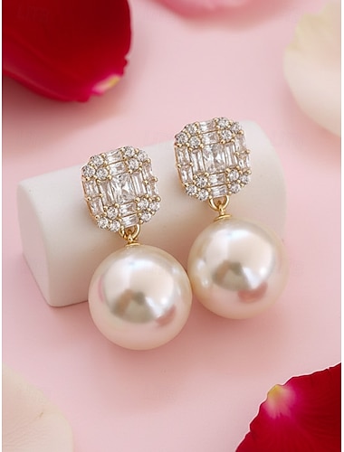  Brincos de pérolas com strass e cristal feminino - brincos de pino dourados com pingente de cluster no topo, joias elegantes de liga para trabalho, encontros e ocasiões formais