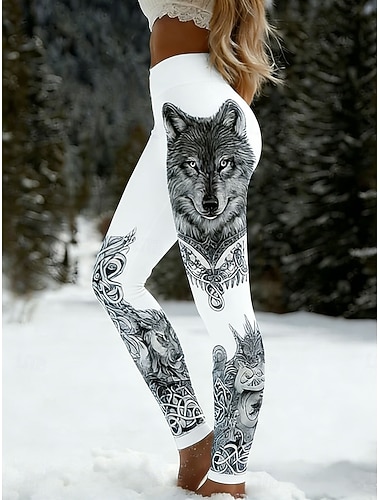  Dame Leggings Ferie Årgang Etnisk stil Full lengde Høy Midje Grafisk Dyr Myk Bekvem Elastisk Daglig Hjem utendørs Svart Hvit Navyblå Blå Vår Høst Vinter Slank Fasong