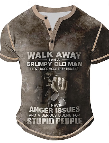  Herren Text T Shirt Henley Hemd Kurzarm Lässig Frühling Ganzjahres Blau Grau Grün Kaki Henley Henley T-Shirt