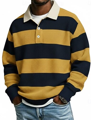  Per uomo Strisce orizzontali Magliette Polo a Nido d'Ape Polo da rugby Polo da Rugby Manica Lunga Magliette polo Bavero Abbigliamento Sportivo Casual Scuola Athleisure Abbigliamento quotidiano Stampa