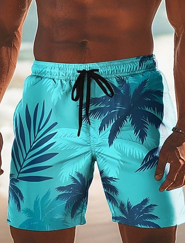  Herren Kokospalme Tropische Pflanzen Badehosen Badeshorts Boardshorts Mittlere Taille Hawaiianisch Strandurlaub Seitentaschen Netzfutter Elastischer Kordelzug in der Taille Designer Bekleidung