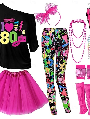  Disco Années 1980 Tenues T-shirt Leggings avec accessoires Rétro Déguisement Femmes Costume de Carnaval Mascarade Soirée & Fête Défilé de la Fierté Mois des Fiertés Adultes Plus d'accessoires