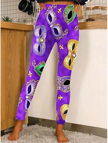  Dames Leggings Actief Vakantie Modieus Volledige lengte Hoge taillePantsCarnaval Grafisch Geometrisch Afdrukken Hoge snede Comfort Voor buiten Comfortabel Rekbaar Vakantie Formeel Straat Zwart Paars
