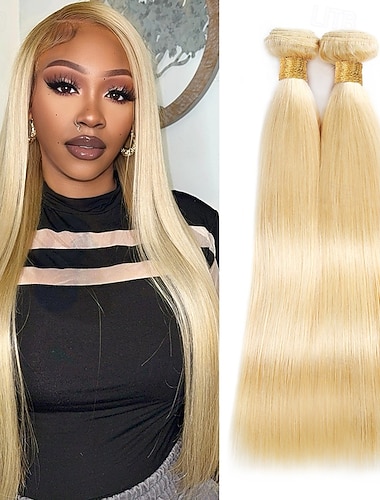  613# Echthaar, blondes Haar, 2 Bündel glattes Echthaar, 10-28 Zoll