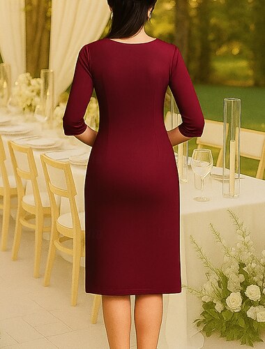  عامودي طول الركبة فستان الحفله فستان الحفلة فستان كوكتيل فستان أم العروس 3/4 الكم رقبة عالية مدورة أنيق عتيق حفلة حفلة كوكتيل حفلة رسمية حفلة الزفاف مع تطريز