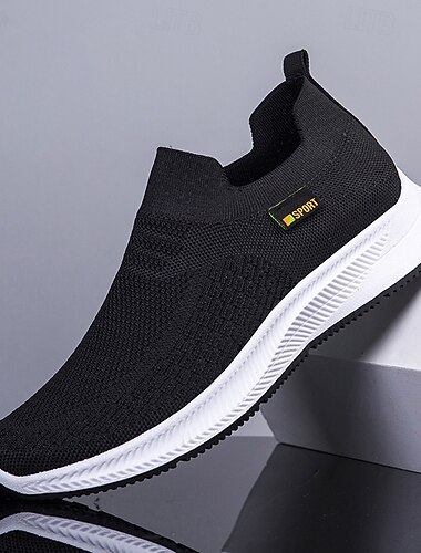  Schwarze Herren-Sneaker zum Hineinschlüpfen aus Strick, leichte und bequeme Freizeitschuhe, perfekt für Alltag, Fitnessstudio und Freizeitaktivitäten, trendige Schuhe für Männer