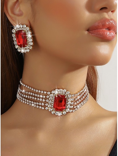  Smaragdgroene choker voor dames met strasssteentjes &Oorbellen set, goudkleurige kristallen statement sieraden, glamoureuze stijl voor een feestje &avondevenementen