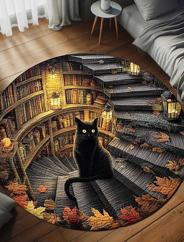  Tapis de salon en illusion d'optique 3D tapis visuel piégeant antidérapant design escalier chat noir pour la chambre le salon l'entrée intérieur extérieur terre de diatomée séchage rapide absorbant