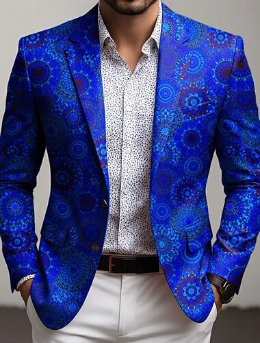  Per uomo Floreale Giacca blazer Cappotto Confortevole Traspirante Artistico Casual Casuale Quotidiano Abbigliamento da sera Tasca Stampa 3D Bottoni Tutte le stagioni Dentellato Manica Lunga Blu Rosso