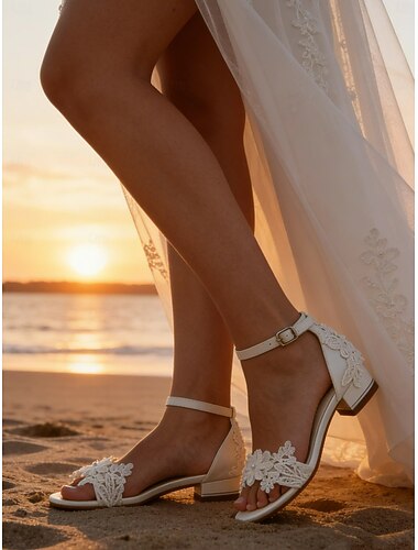  Witte kanten bruidssandalen voor dames – elegante bruidsschoenen voor bruiloften in de buitenlucht en op het strand