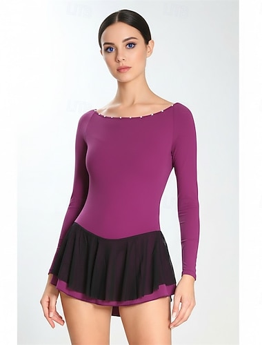  Kunstschaatsjurk Dames Schaatsen Jurken Paars Spandex Rekbaar Opleiding Wedstrijd Kunstschaatskleding Thermisch Warm Klassiek Lange mouw Schaatsen Kunstschaatsen