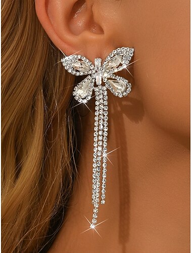  Damskie kolczyki z frędzlami w kształcie motyli z cyrkonii – błyszcząca biżuteria, elegancki styl glamour, idealne na wieczory imprezowe i uroczystości &specjalne okazje