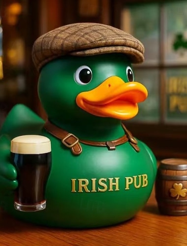  Irische Pub-Entenfigur aus Kunstharz, ideales Geschenk zum St. Patrick's Day, niedliche irische Bar-Entenstatue, grüne Kunstharz-Dekoration für Zuhause, Regal, Büro, Feiertagsdekoration