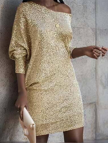  Damen Minikleid Weißes Kleid schwarzes kleid Paillettenkleid Elegant Mode Klassisch Täglich Outdoor Party Normale Passform Einfach Langarm Schulterfrei Schwarz Weiß Rosa Rote Herbst Winter