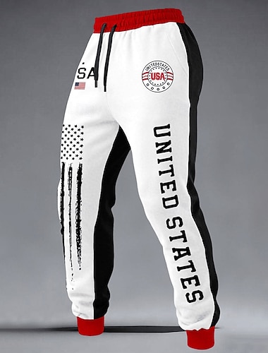  Herren US Flagge Patriotisch 250. Jahrestag der Vereinigten Staaten Jogginghose Hose Mittlere Taille Kordelzug Elastischer Bund Modisch lässig Ferien Sportliche Jogginghose mit Taschen Frühling Herbst