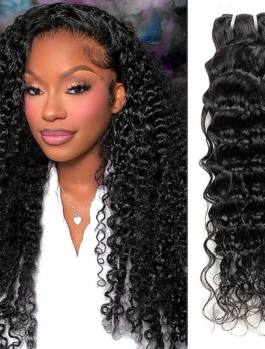  Brasilianisches Echthaar, 1b # Naturschwarz, Wasserwelle, 1 Bündel, 25-75 cm