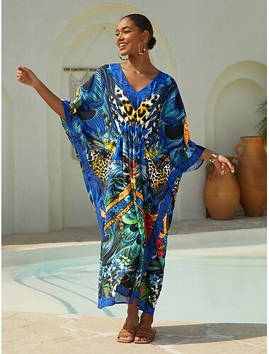  Dziki, dżunglowy, zwiewny szyfonowy kaftan w panterkę