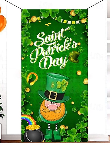  Flagge zum St. Patrick's Day, irisches Kleeblatt &Grünes Blattmotiv, halbrunde Zaundekoration, irische Flagge zum St. Patrick's Day für festliche Außendekoration.