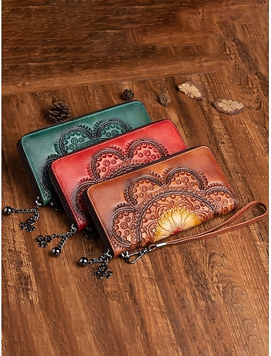  Damesportemonnee van echt leer met polsbandje, grote capaciteit, verkrijgbaar in meerdere kleuren - stijlvol en functioneel voor dagelijks gebruik.