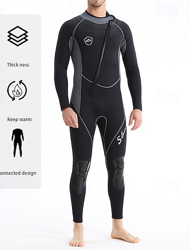  miesten 1,5 mm:n neopreenista valmistettu sukelluspuku, täyspitkä märkäpuku, märkäsuoja, joustava pitkähihainen, vetoketju edessä - surffaus, snorklaus, laitesukellus, tilkkutäkki, talvi