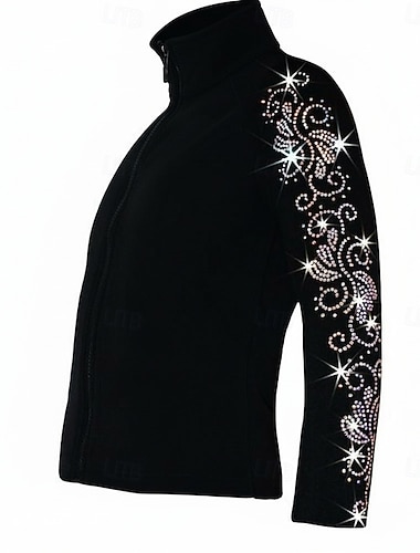  Fleecejakke til skøyteløp Dame Jente Skøyteløp Jakke Topper Svart Rosa Blå Elastisk Trening Konkurranse Skøyteklær Hold Varm Krystall / Rhinstein Langermet Skøyting Kunstløp