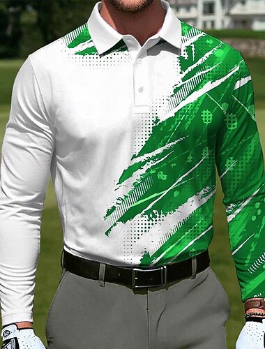  Voor heren Meetkundig Golf Polo Sport Poloshirts Lange mouw Poloshirt Revers Casual Buiten Sportkleding Alledaagse kleding 3D-afdrukken Knop Lente Herfst blauw Rood Paars